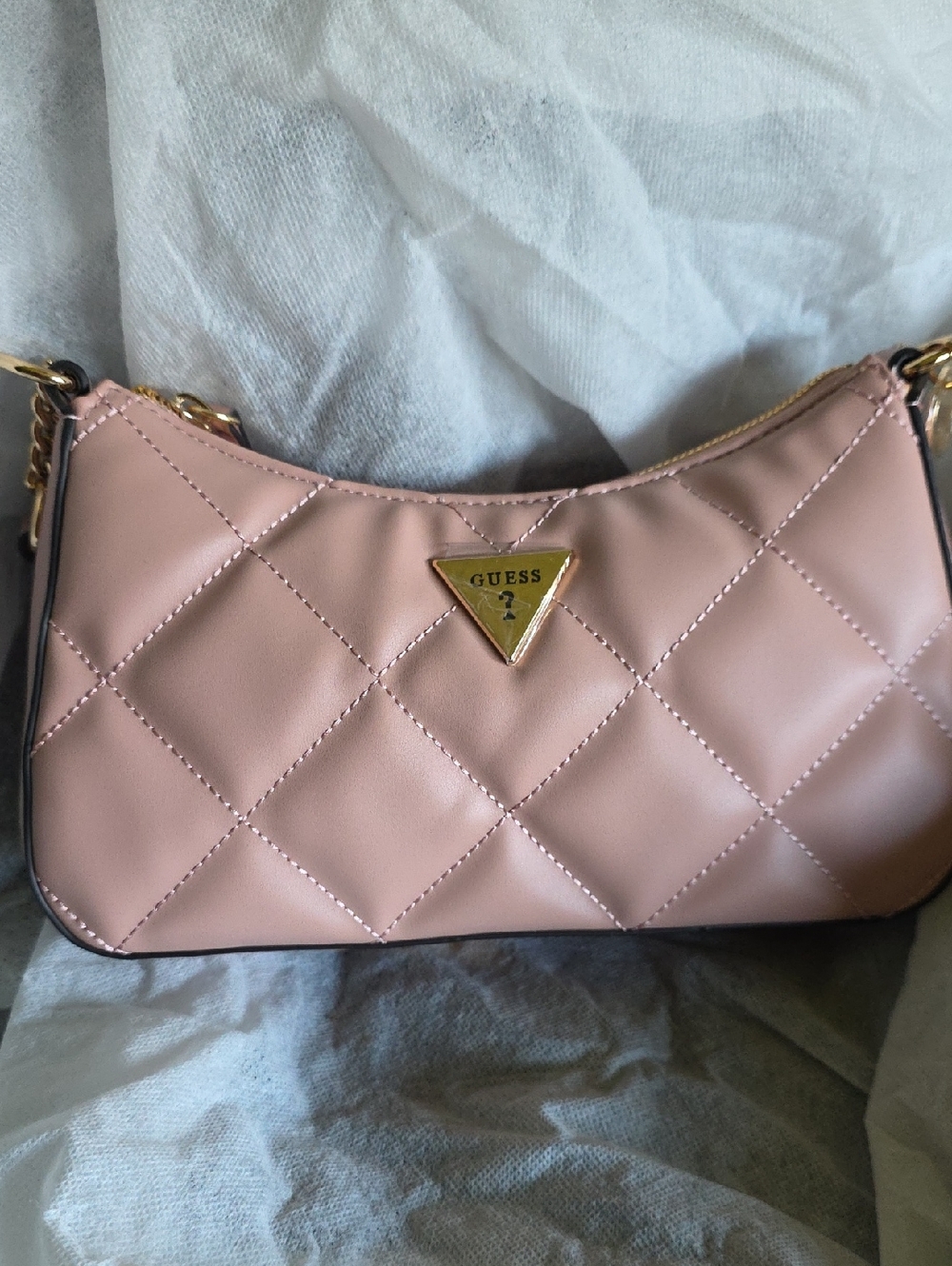 GUESS Quilted Blush Pink Mini Shoulder Bag with Gold Hardware